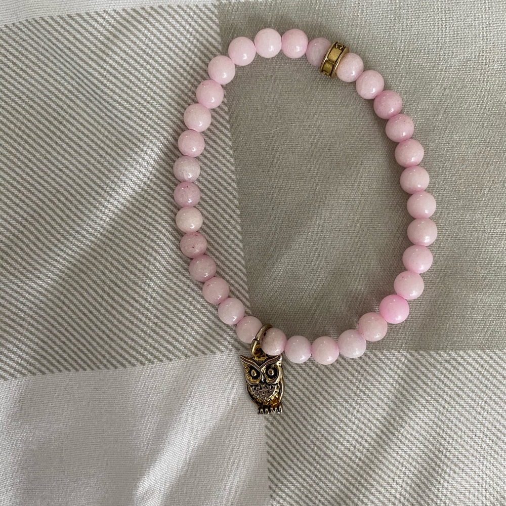 Pink energy beads with owl charm